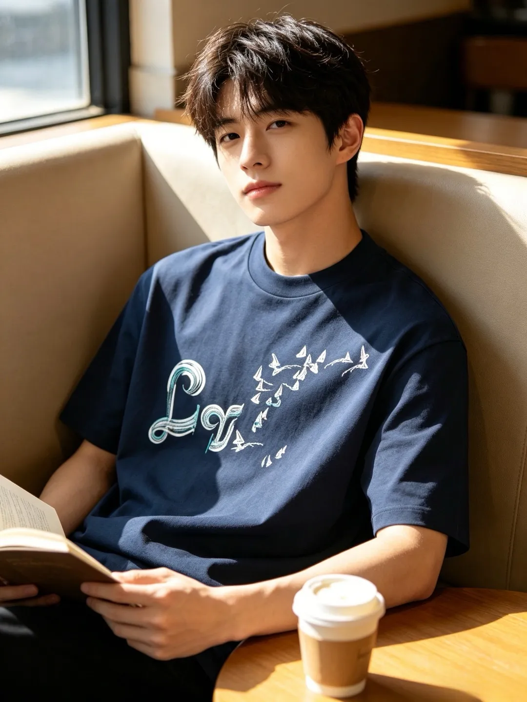 Louis Vuitton/Louis Vuitton gradient color thread sailboat and bird embroidery short sleeves
